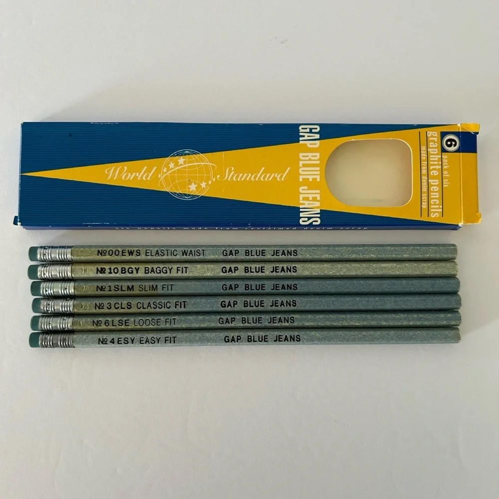 Vintage 90’s GAP Blue Jeans Denim Graphite 6 Pencil Set - Made from Denim Scrap